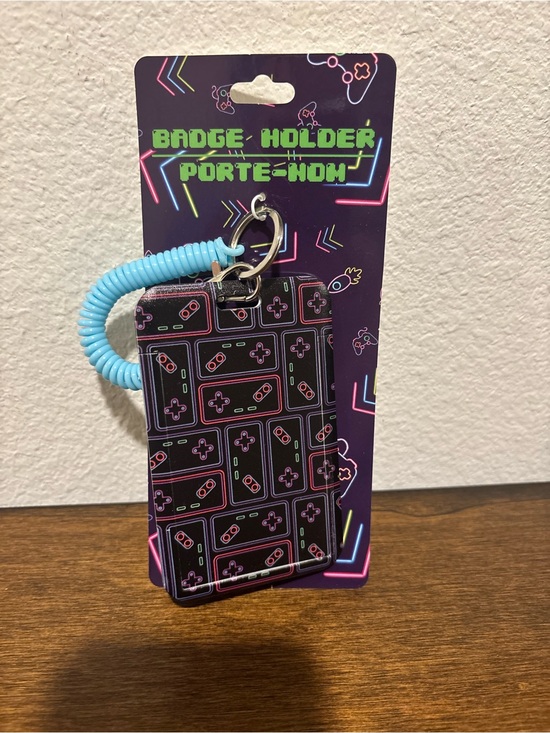 Accessories - Badge Holder with Blue Coil Wrist Strap - Gaming Controller Pattern